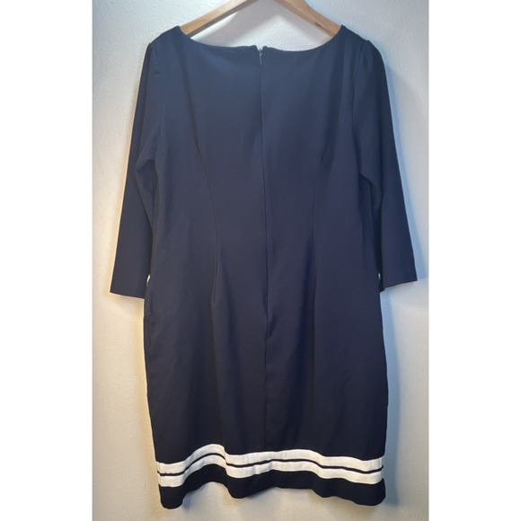 Talbots Shift Dress Navy Blue Nautical Ribbon 3/4 Sleeves Pockets size 12 petite - Picture 4 of 10